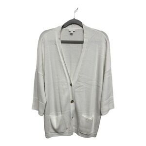 J. Jill Oversized Grandpa Sweater Solid White VNeck Long Sleeve Size XL